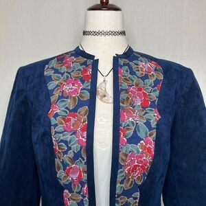Blue & floral 100% suede jacket